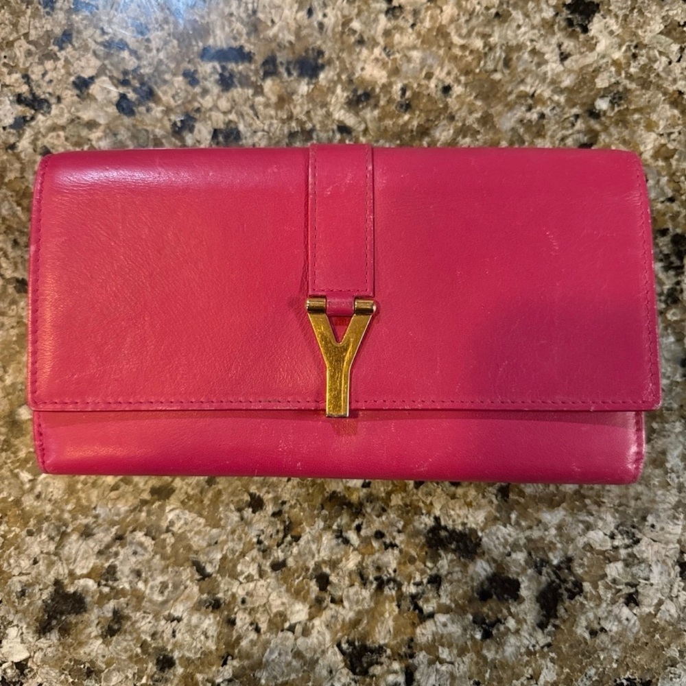 Yves Saint Laurent Pink Leather Clutch Wallet